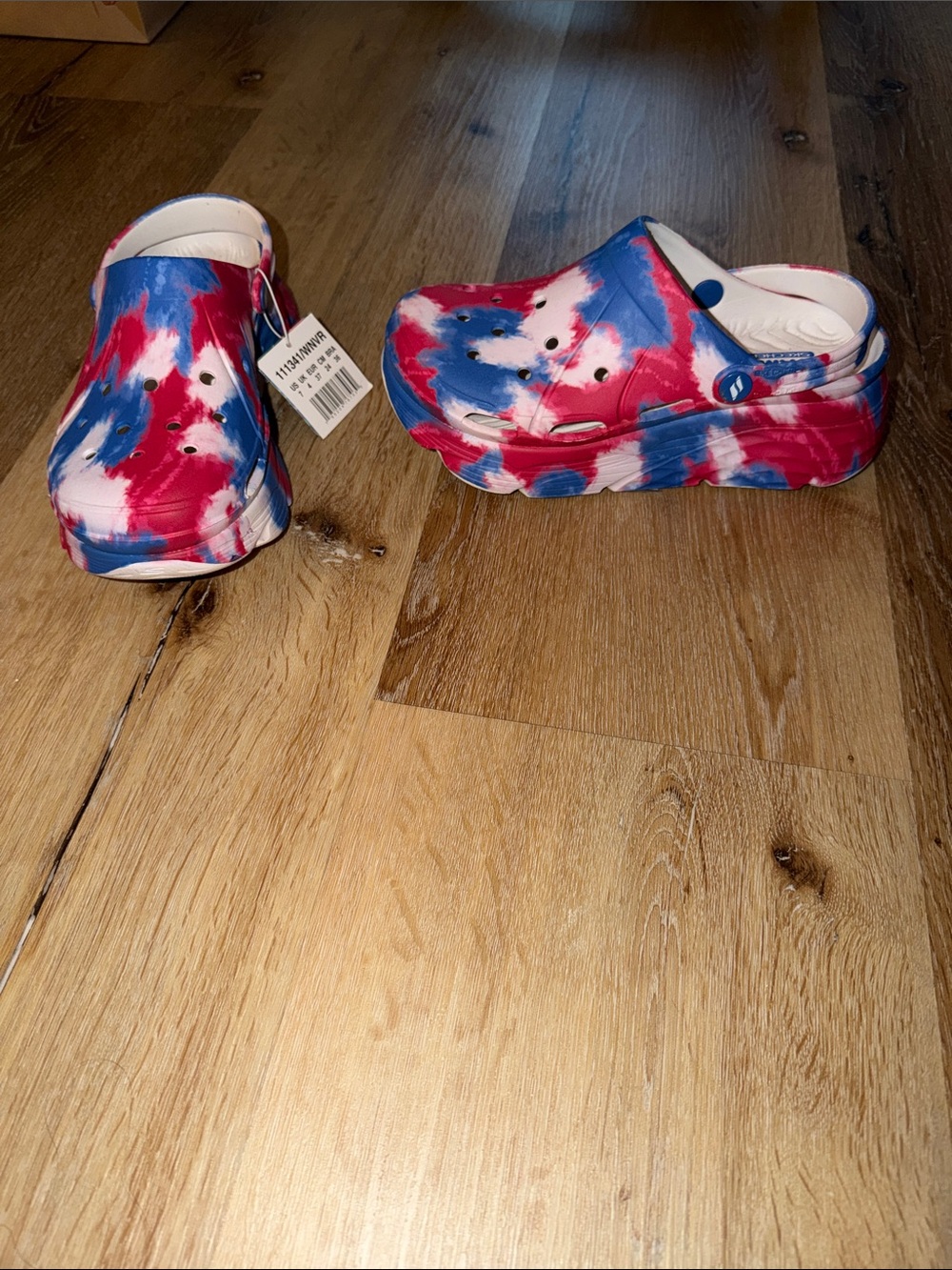 Skechers Foamies Tie-Dye Clog Sandals - Red, Blue & White